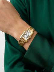 Nisa Gold-Tone Vintage Edition Ladies Watch – Rectangular Dial with Textured Belt