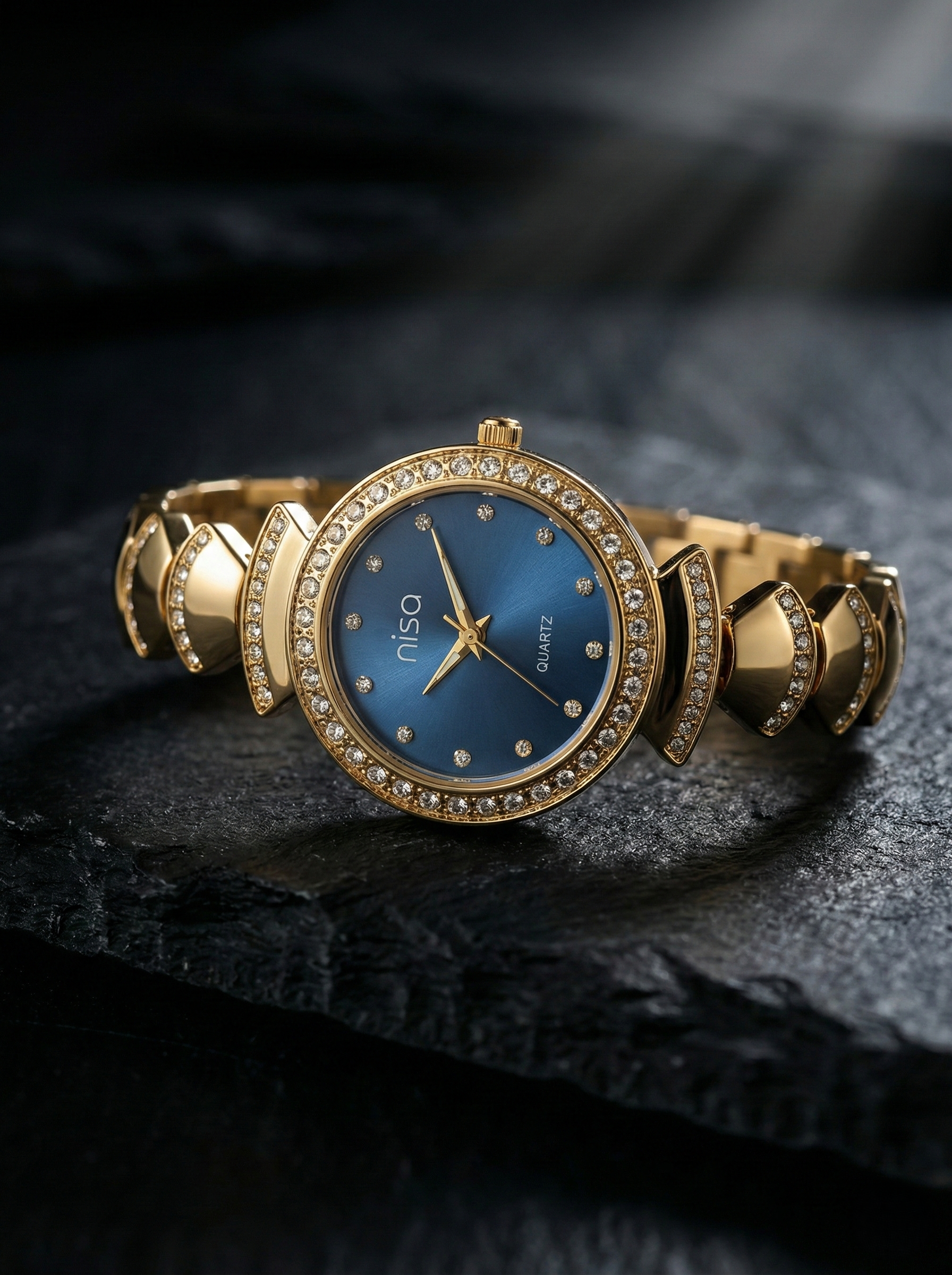 Nisa Designer Gold Women’s Watch with Crystal Accents