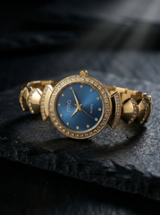 Nisa Designer Gold Women’s Watch with Crystal Accents