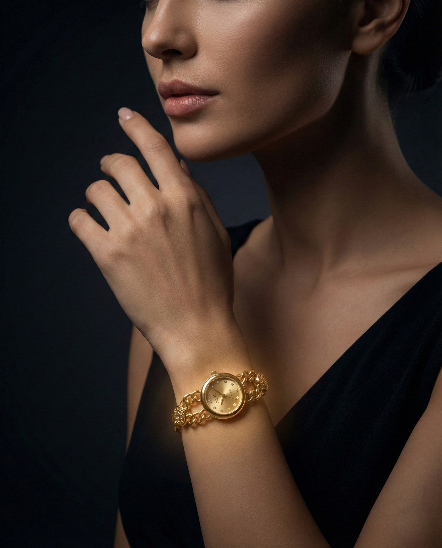 Nisa Elegant Gold Chain-Link Women's Watch