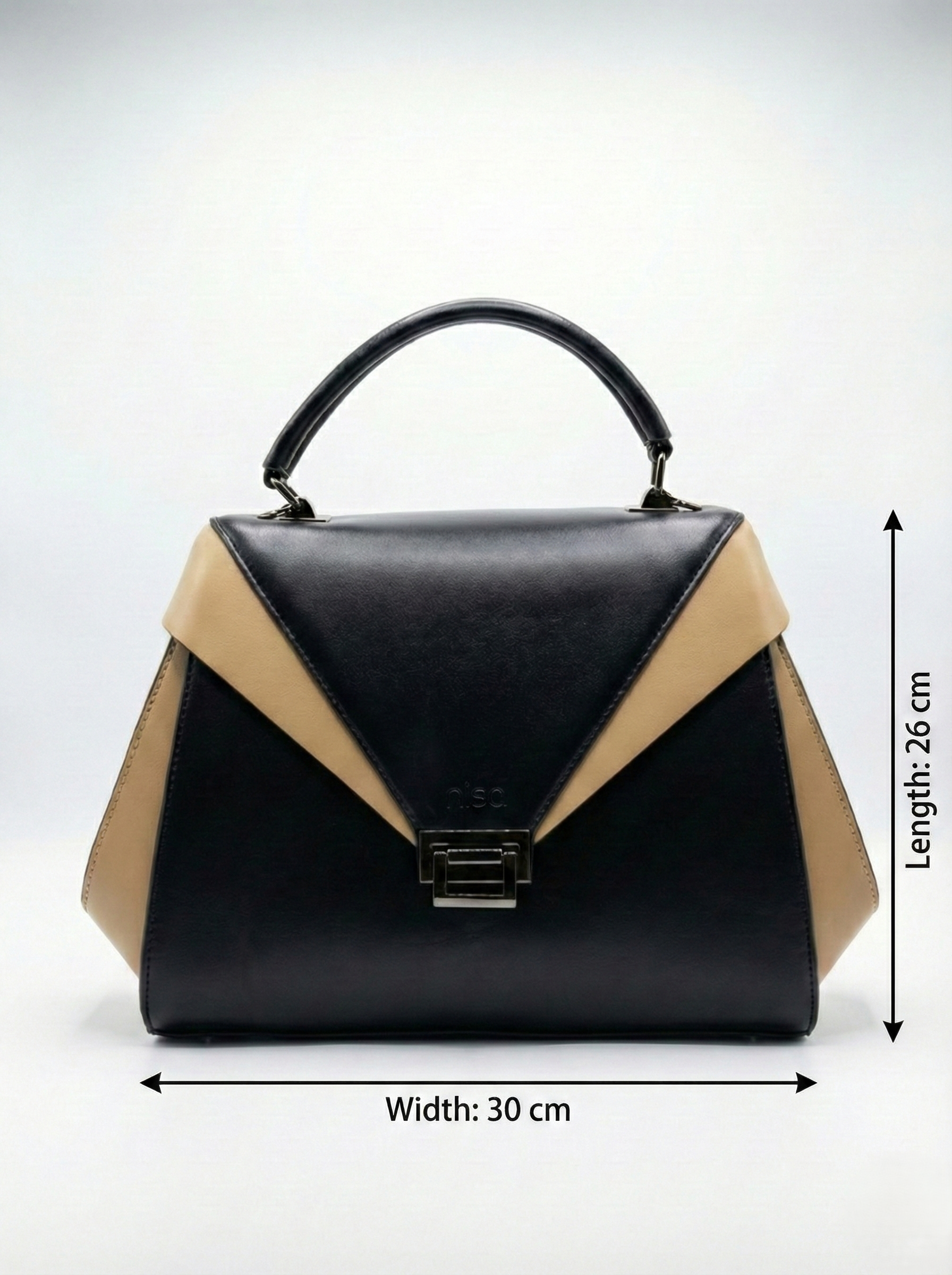 Nisa Modern Dual-Tone Satchel Bag – Black & Tan