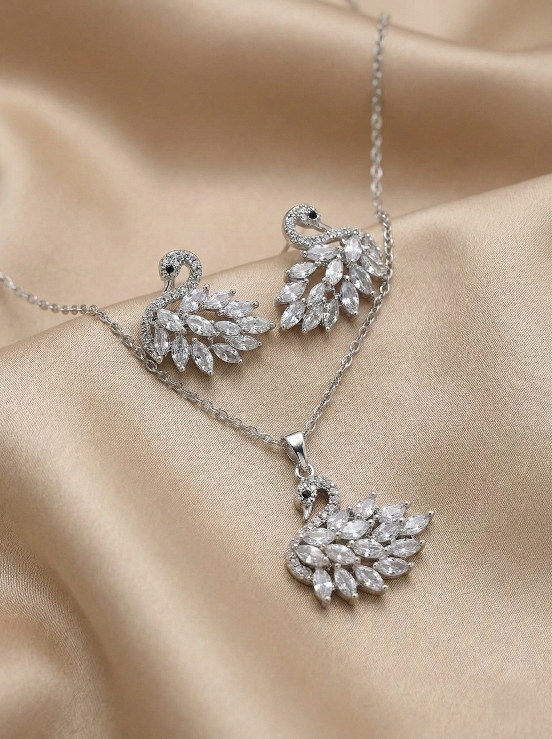 Crystal Swan Pendant Set with Matching Earrings