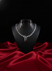 The Nisa Pear-Drop Ruby & Zirconia AD Necklace Set