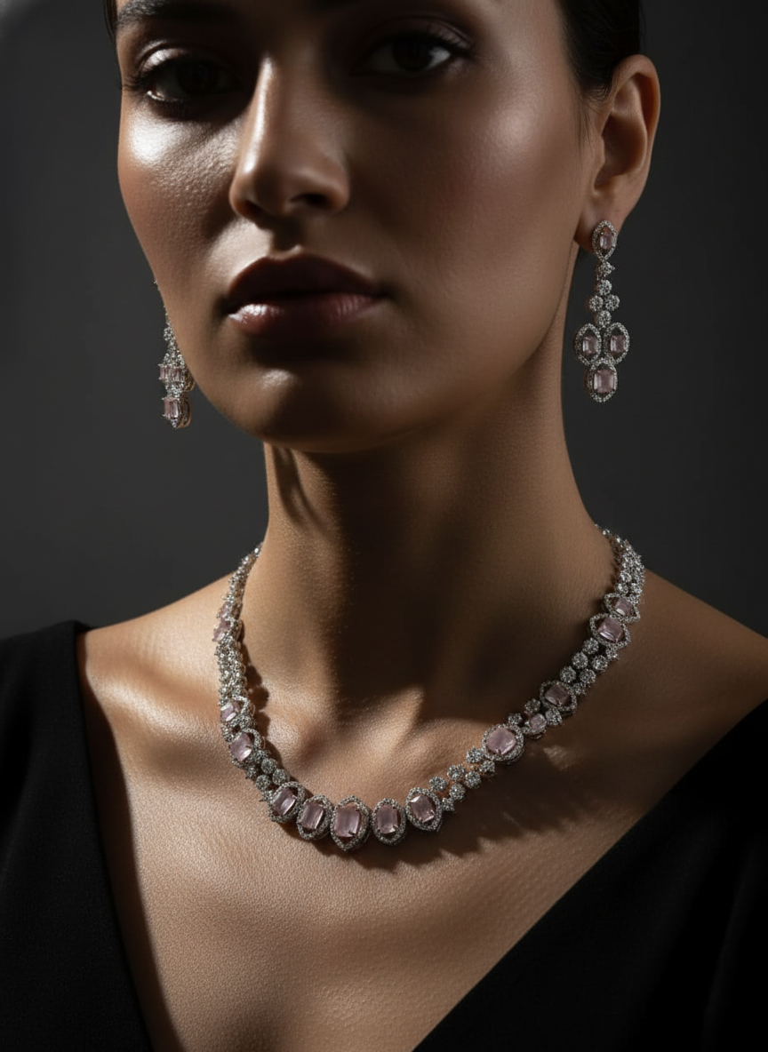 NISA Pink & Zirconia Statement AD Necklace