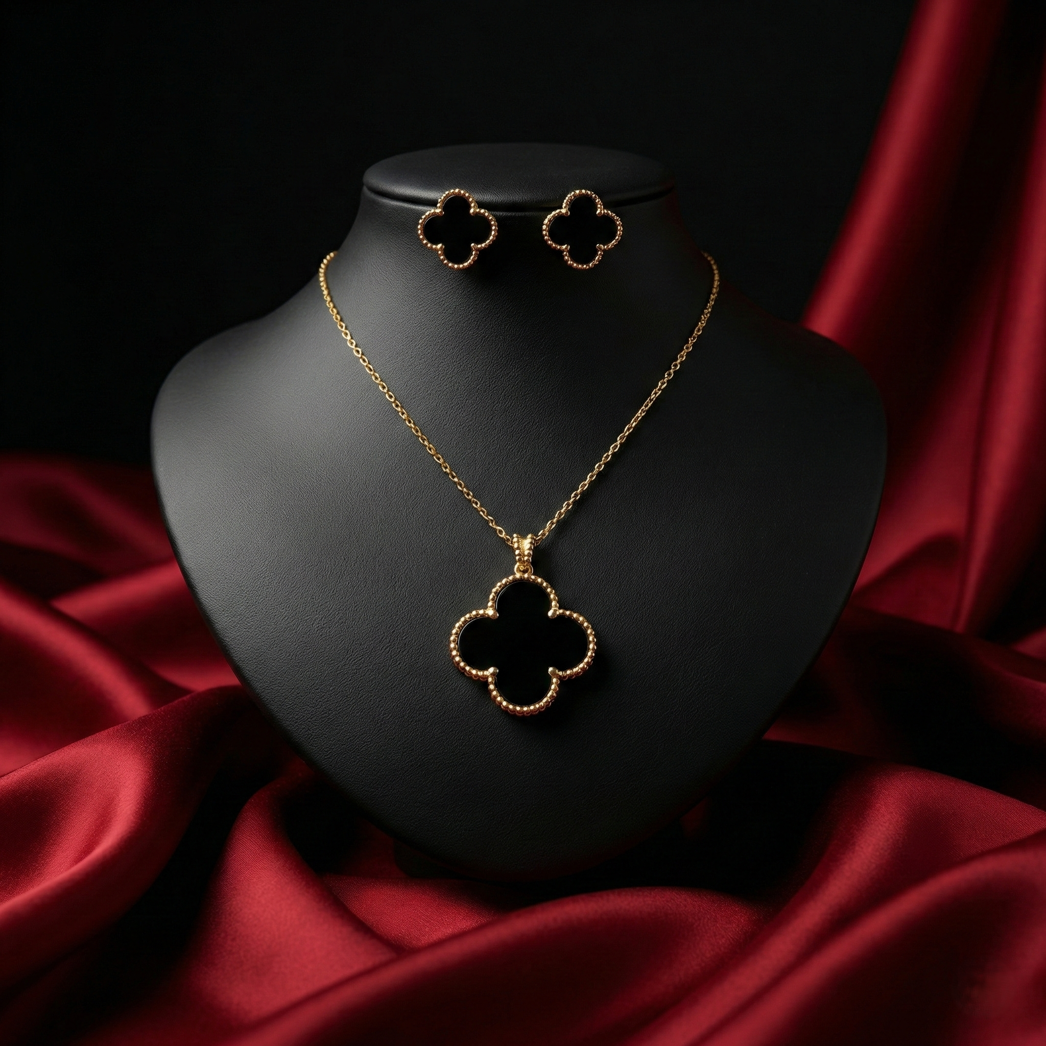 Classic Clover Pendant Set with Earrings – Gold Tone