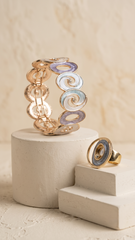 Nisa Contemporary  Enamel Link Bracelet & Matching Oval Ring Set