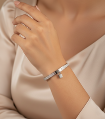 Nisa Premium Silver-Polish Hanging-Lock Design With Diamond Studded Bracelet For Women and Girls