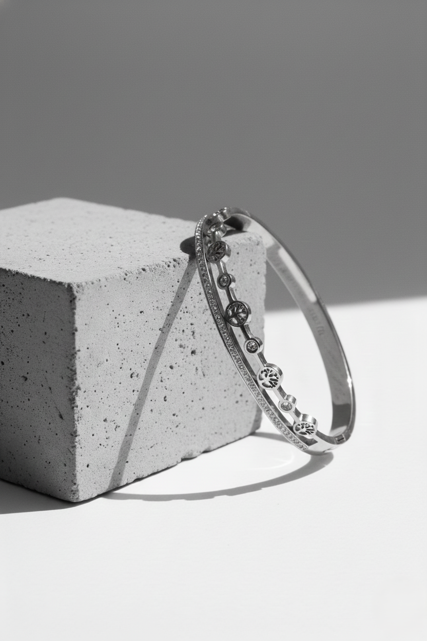 Nisa Premium Silver-Polish Tree Shape Design With Diamond Studded Bracelet For Women and Girls