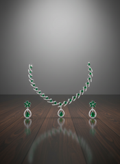 NISA Emerald Green & Silver AD Necklace Set