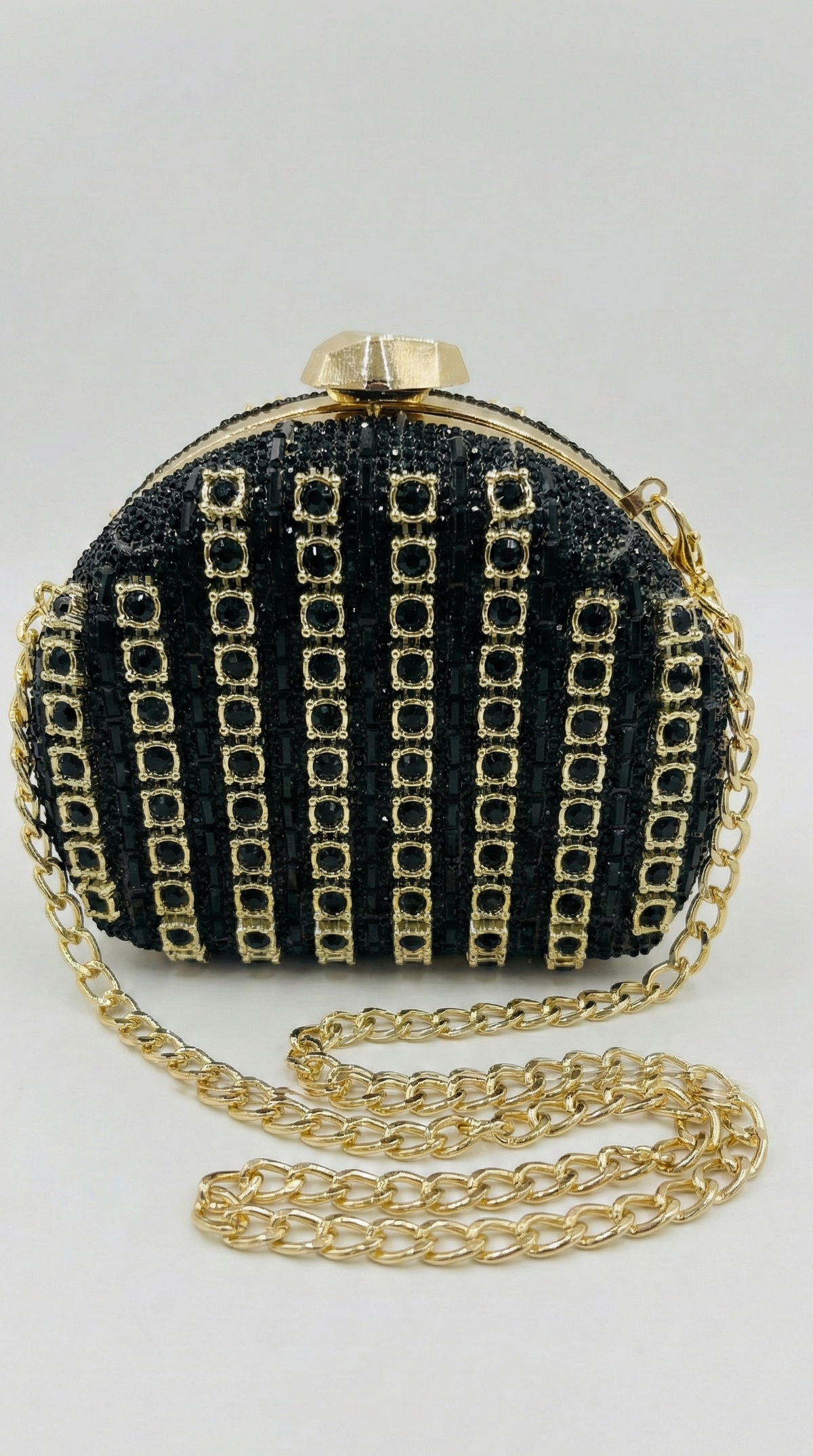 Nisa Black Striped Rhinestone Box Purse