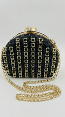 Nisa Black Striped Rhinestone Box Purse