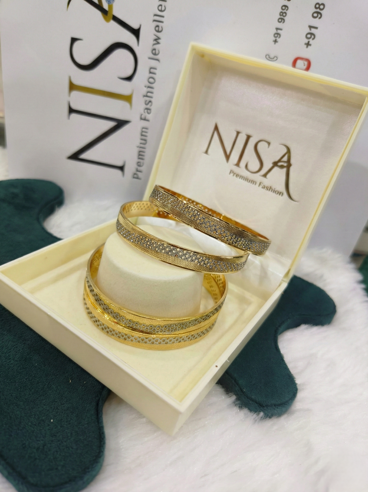 NISA Radiance Series – Two-Tone Textured Gold (Set of 4) Bangles