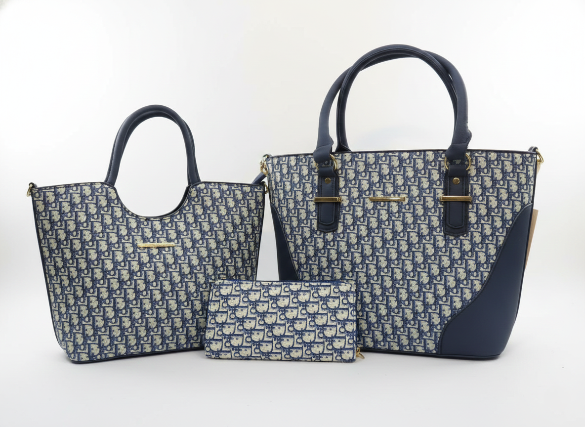 3-Pcs Combo Tote & Satchel Set – Navy Blue