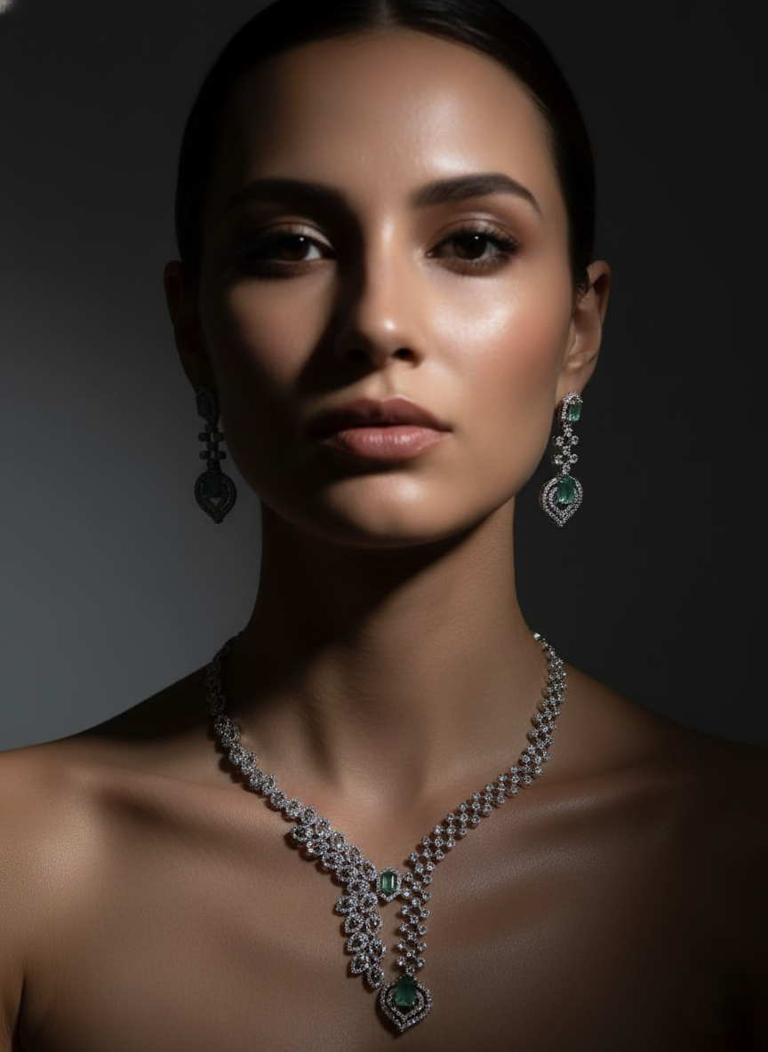 Mint-Green Emerald-Cut Stones AD Necklace