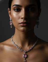 NISA Pink Quartz & Zirconia AD Necklace Set