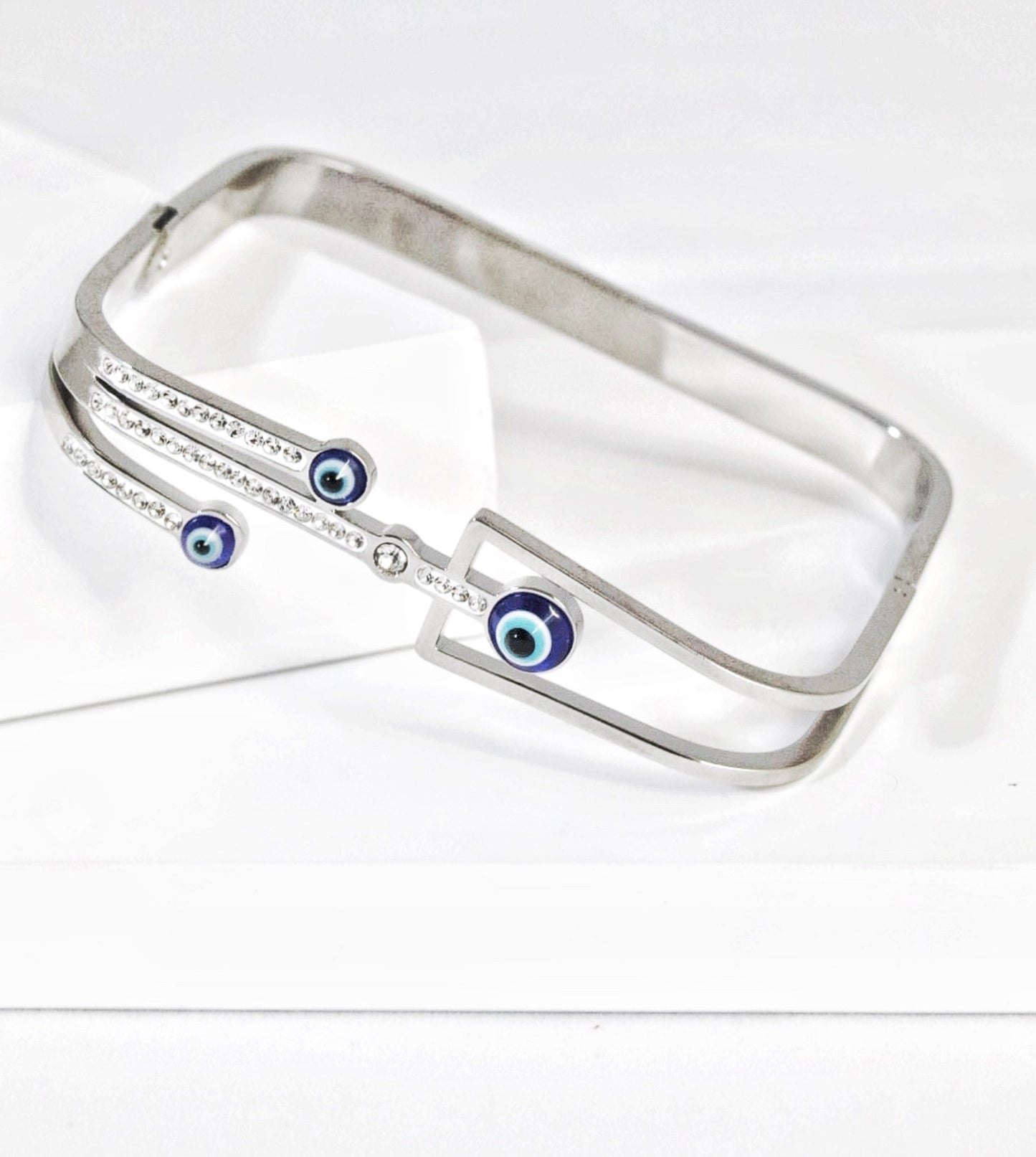 P-Nisa Premium Silver Polish Evil-Eye Design With Diamond Studded Bracelet For Women and Girls