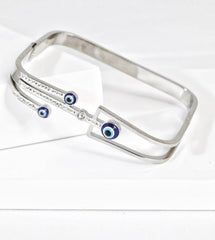 Nisa Premium Silver Polish Evil-Eye Design With Diamond Studded Bracelet For Women and Girls