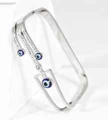 Nisa Premium Silver Polish Evil-Eye Design With Diamond Studded Bracelet For Women and Girls