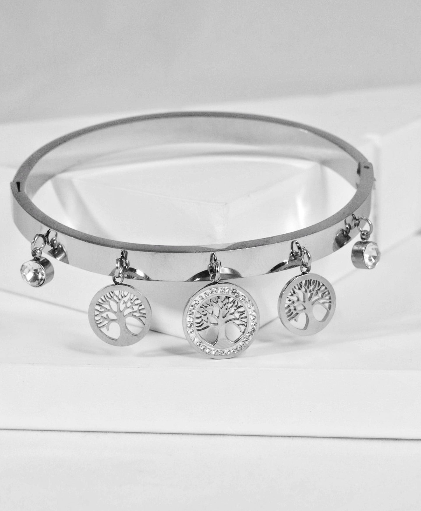 P-Nisa Premium Silver-Polish Hanging Tree Shape Design With Diamond Studded Bracelet For Women and Girls