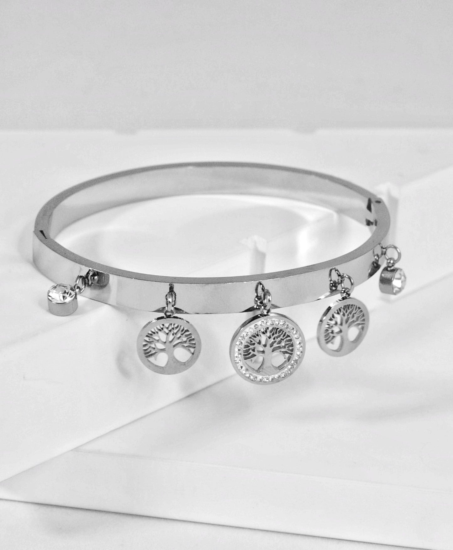 P-Nisa Premium Silver-Polish Hanging Tree Shape Design With Diamond Studded Bracelet For Women and Girls