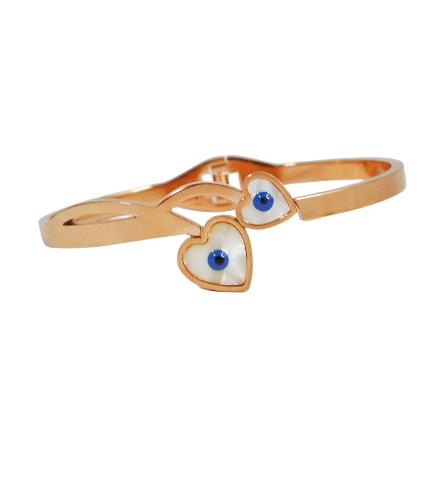 P-Nisa Premium Rose-Gold Polish Evil-Eyes Design With Heart Shape White Pearl Studded Bracelet For Women and Girls
