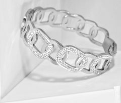 Nisa Premium Silver Polish Overlaping Chain Design With Diamond Studded Bracelet For Women and Girls