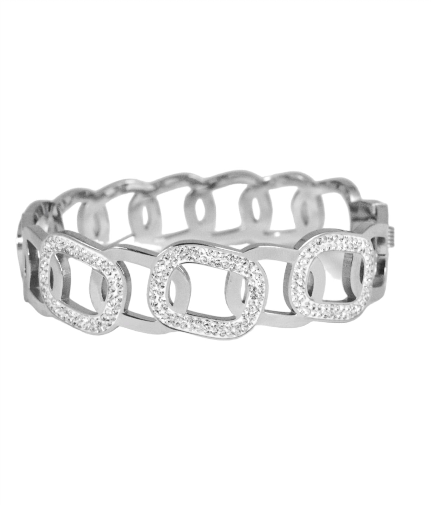 P-Nisa Premium Silver Polish Overlaping Chain Design With Diamond Studded Bracelet For Women and Girls