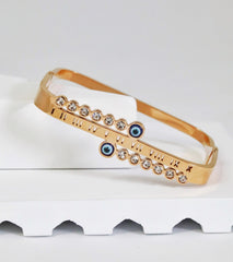 Nisa Premium Rose-Gold Polish Evil-Eye Design With Diamond Studded Bracelet For Women and Girls