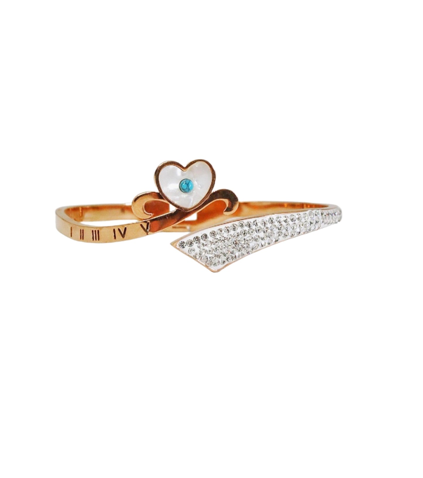 P-Nisa Premium Rose-Gold Polish Heart Design With Daimond And Heart Shape Pearl Studded Bracelet For Women and Girls