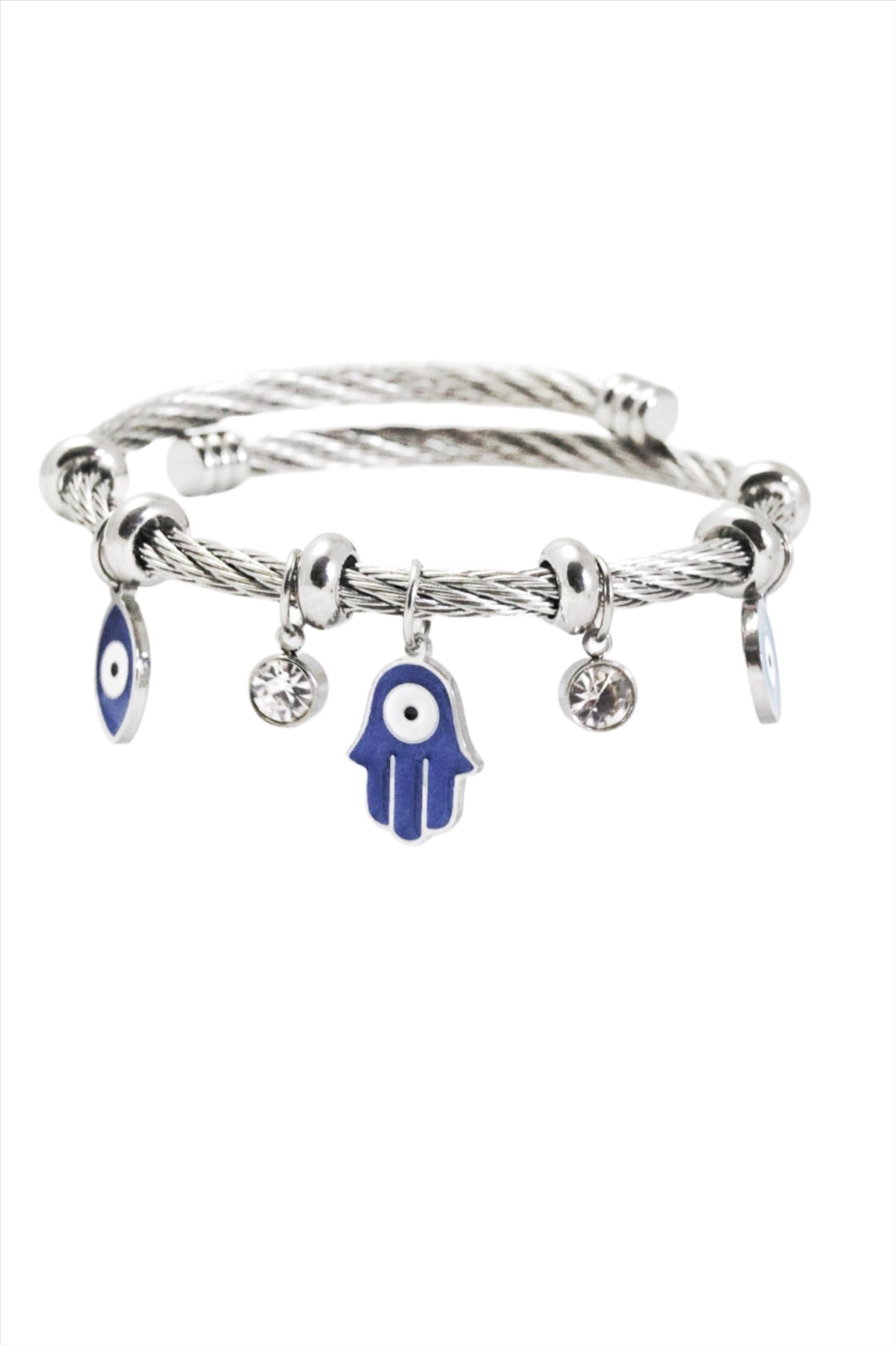 P-Nisa Premium Silver-Polish Hanging Evil-Eyes Design With Diamond Studded Bracelet For Women and Girls