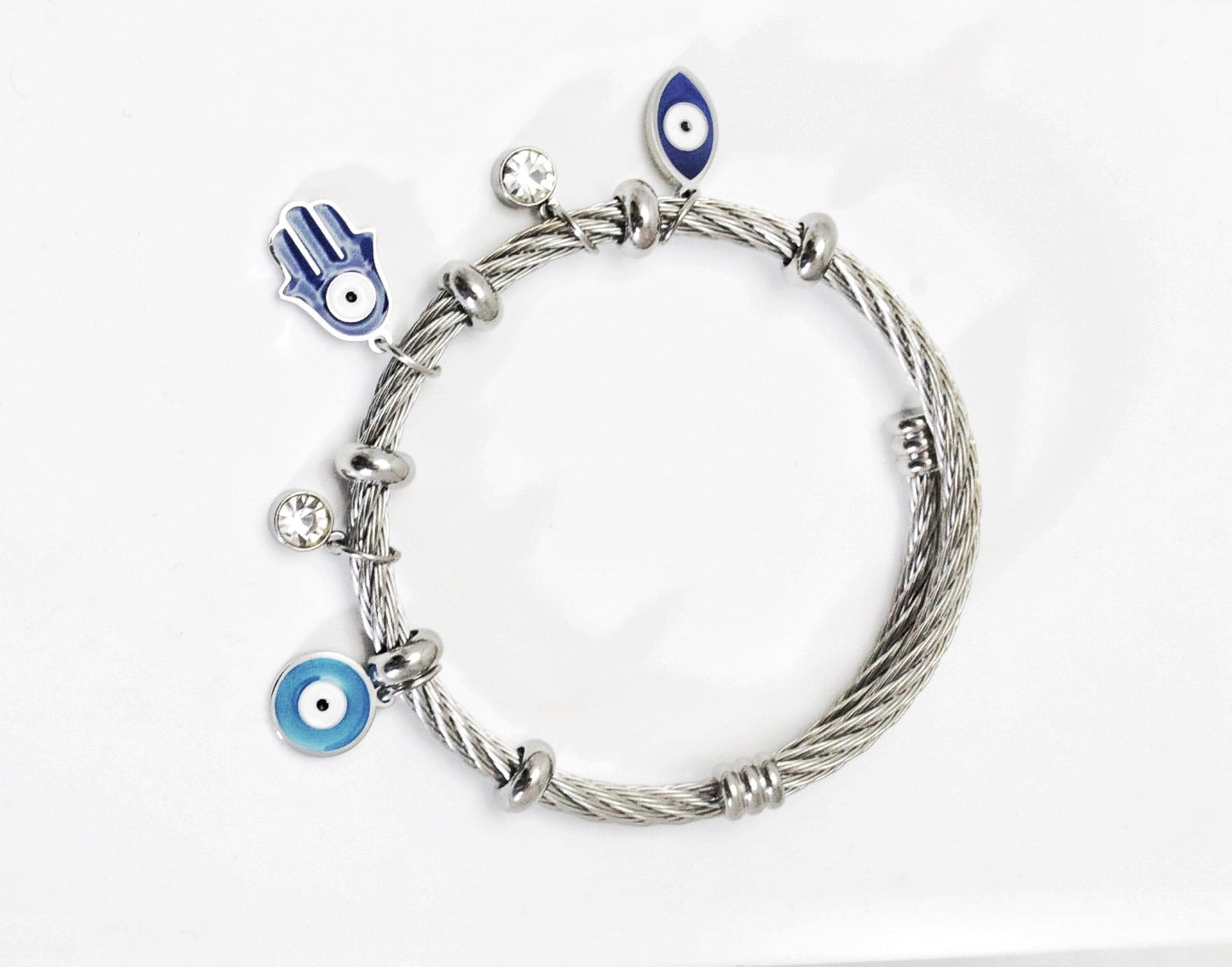 P-Nisa Premium Silver-Polish Hanging Evil-Eyes Design With Diamond Studded Bracelet For Women and Girls