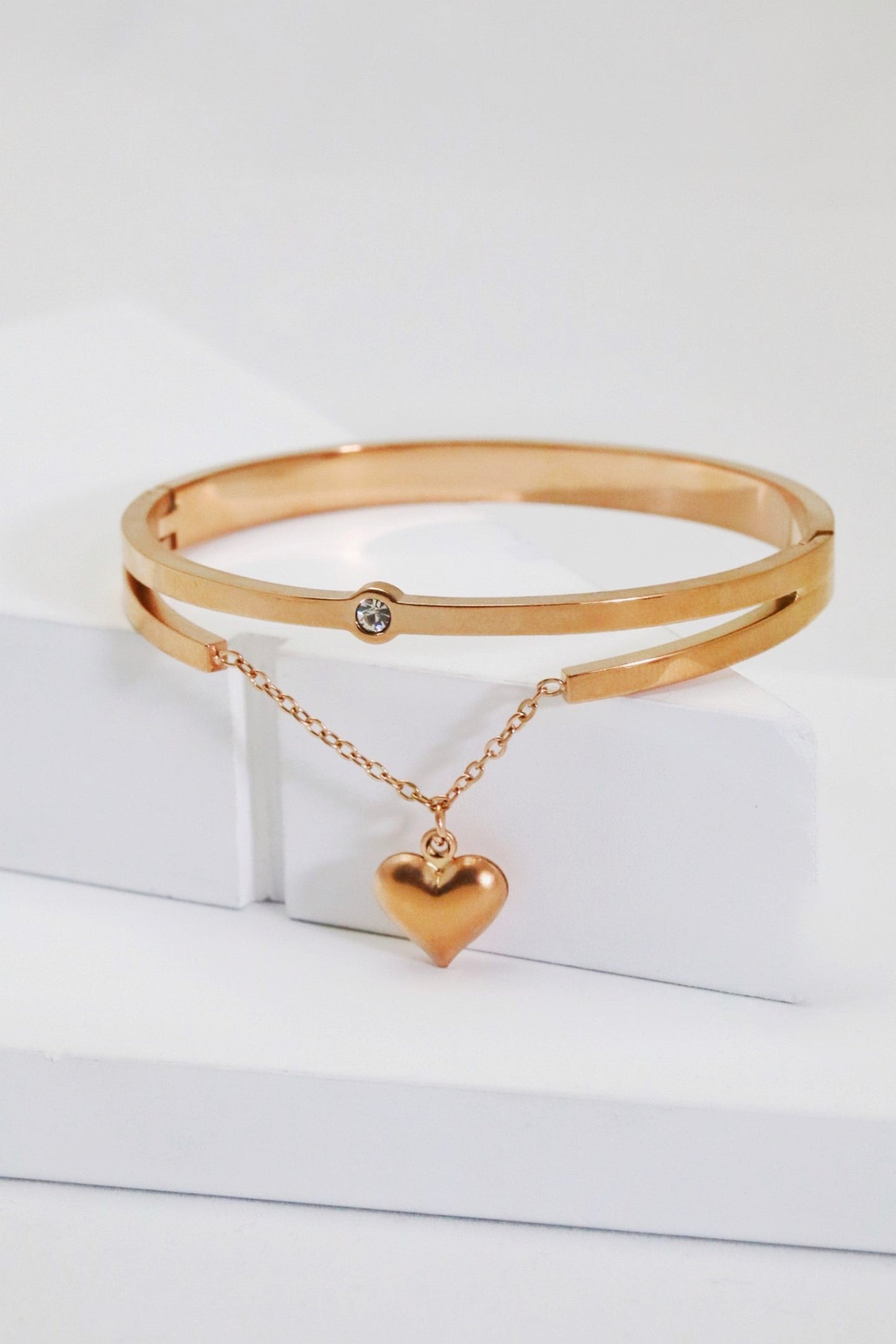 P-Nisa Premium Rose-Gold Polish Hanging-Heart Design With Diamond Studded Bracelet For Women and Girls