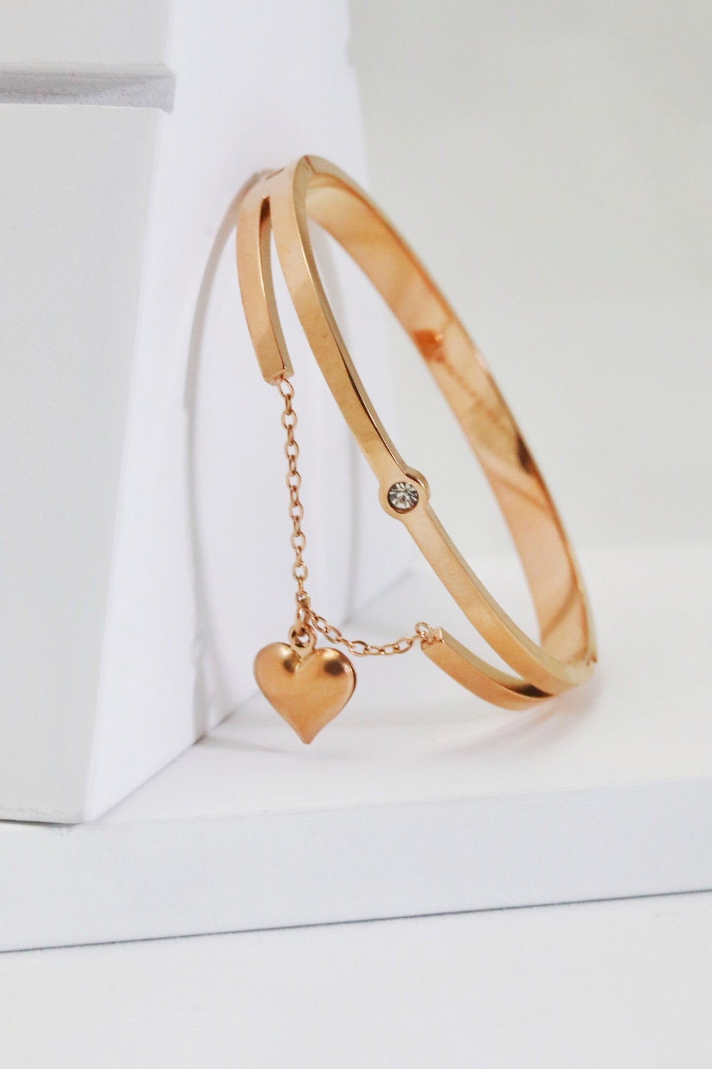 P-Nisa Premium Rose-Gold Polish Hanging-Heart Design With Diamond Studded Bracelet For Women and Girls