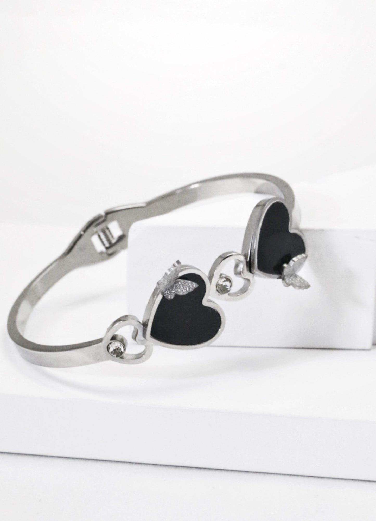 P-Nisa Premium Silver Polish Beautiful Butterfly And Heart Design With Daimond And Ceramic Studded Bracelet For Women and Girls
