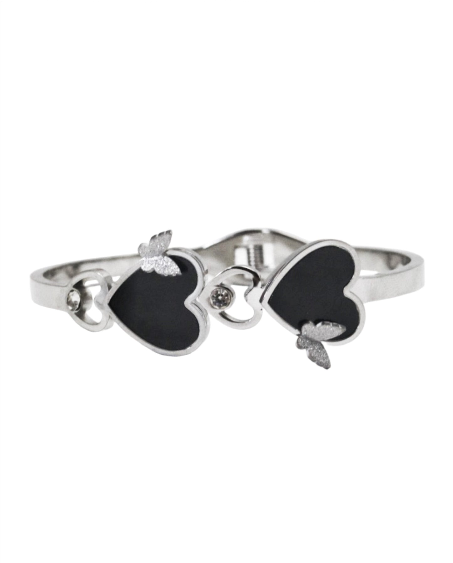 P-Nisa Premium Silver Polish Beautiful Butterfly And Heart Design With Daimond And Ceramic Studded Bracelet For Women and Girls