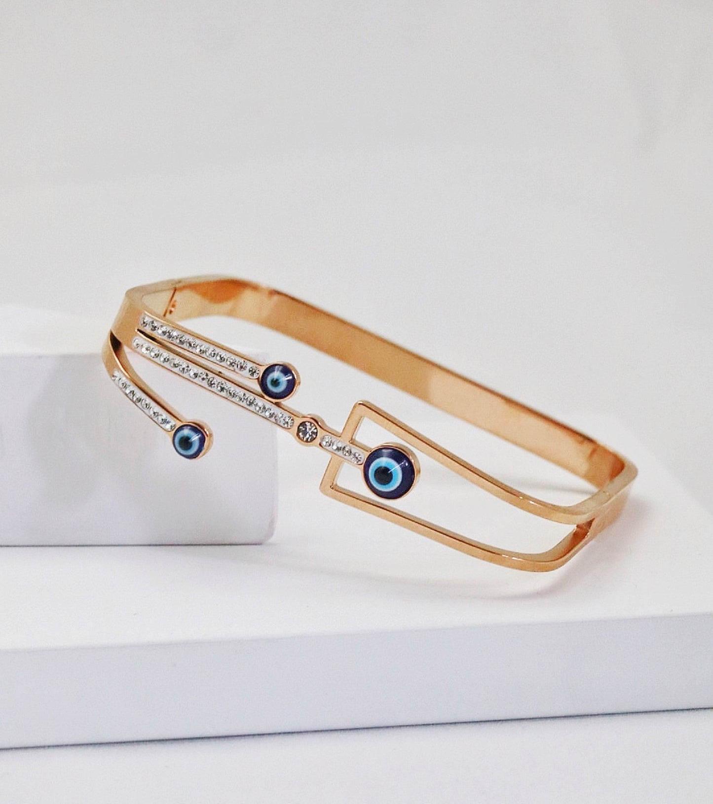 P-Nisa Premium Rose-Gold Polish Evil-Eye Design With Diamond Studded Bracelet For Women and Girls