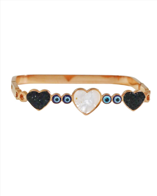 P-Nisa Premium Rose-Gold Polish Evil-Eyes With Heart Design With Diamond And Pearl Studded Bracelet For Women and Girls