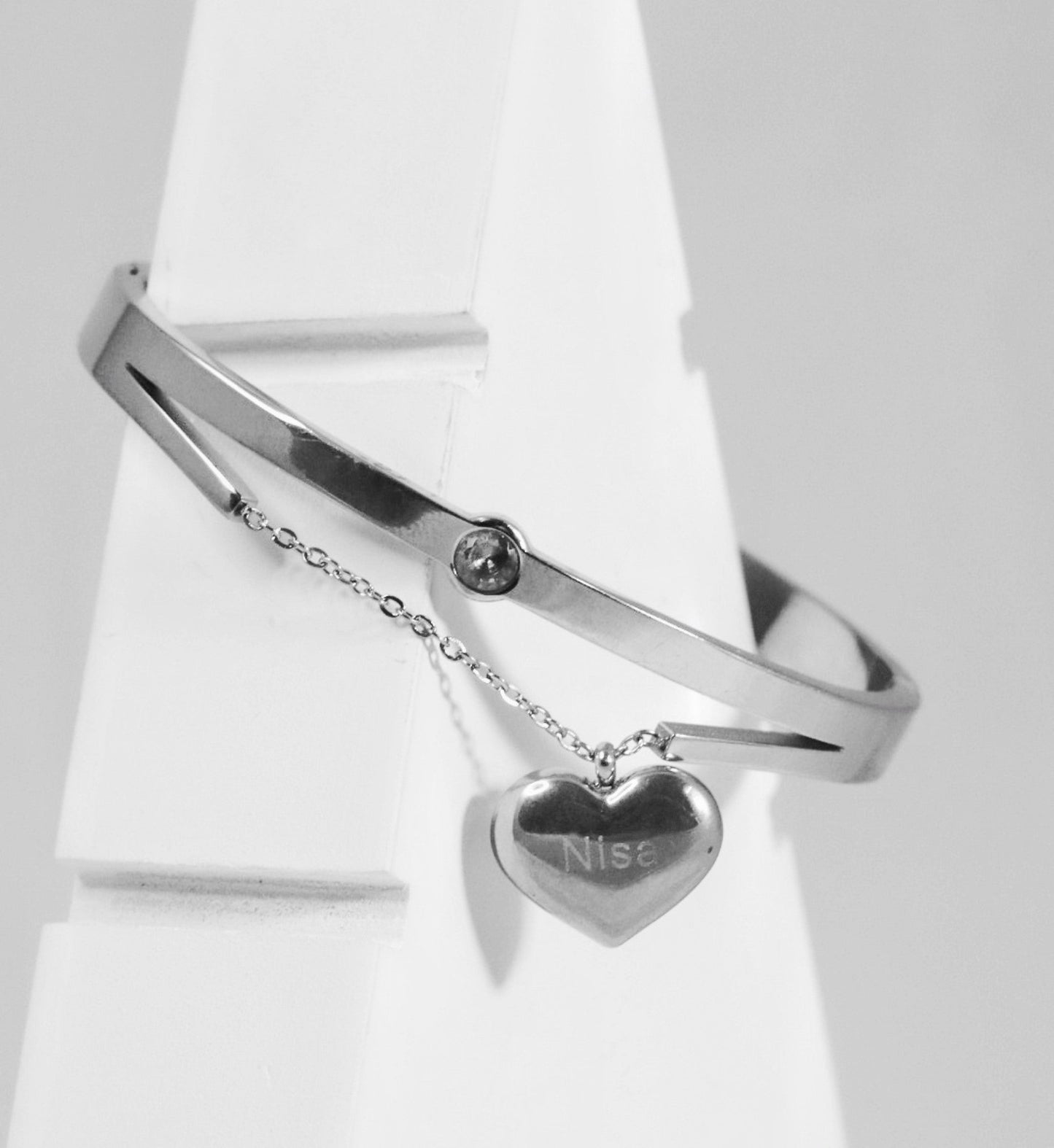 P-Nisa Premium Silver Polish Hanging-Heart Design With Diamond Studded Bracelet For Women and Girls