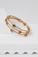 Nisa Premium Rose-Gold Polish Roman-Numbers Rings Design In Wire Bracelet For Women and Girls