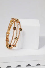 Nisa Premium Rose-Gold Polish Roman-Numbers Rings Design In Wire Bracelet For Women and Girls