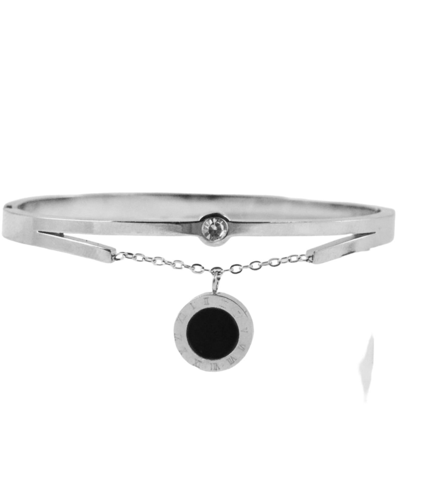 P-Nisa Premium Silver Polish Hanging Roman Numbers Design With Daimond And Ceramic Studded Bracelet For Women and Girls