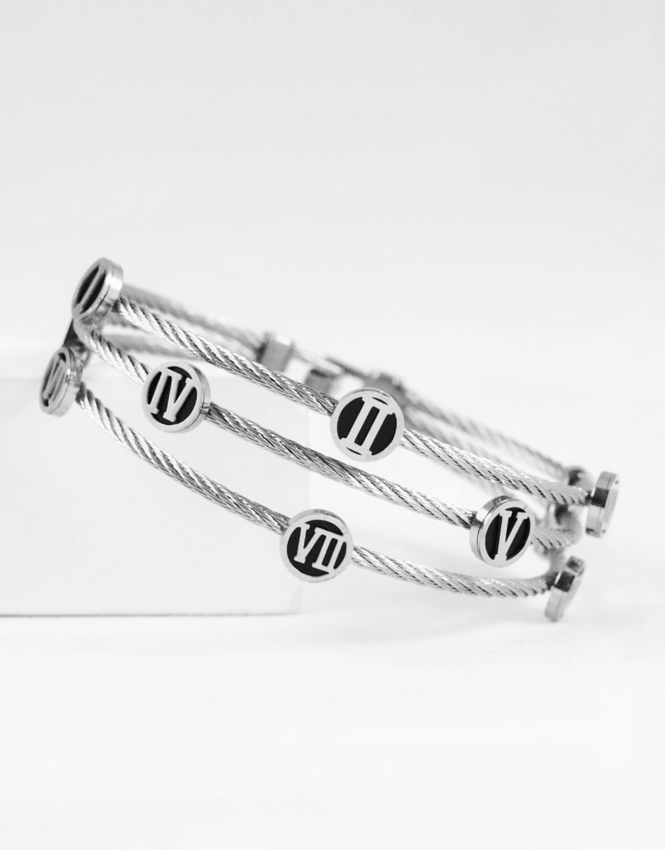 Nisa Premium Silver-Polish Roman-Numbers Rings Design In Wire Bracelet For Women and Girls