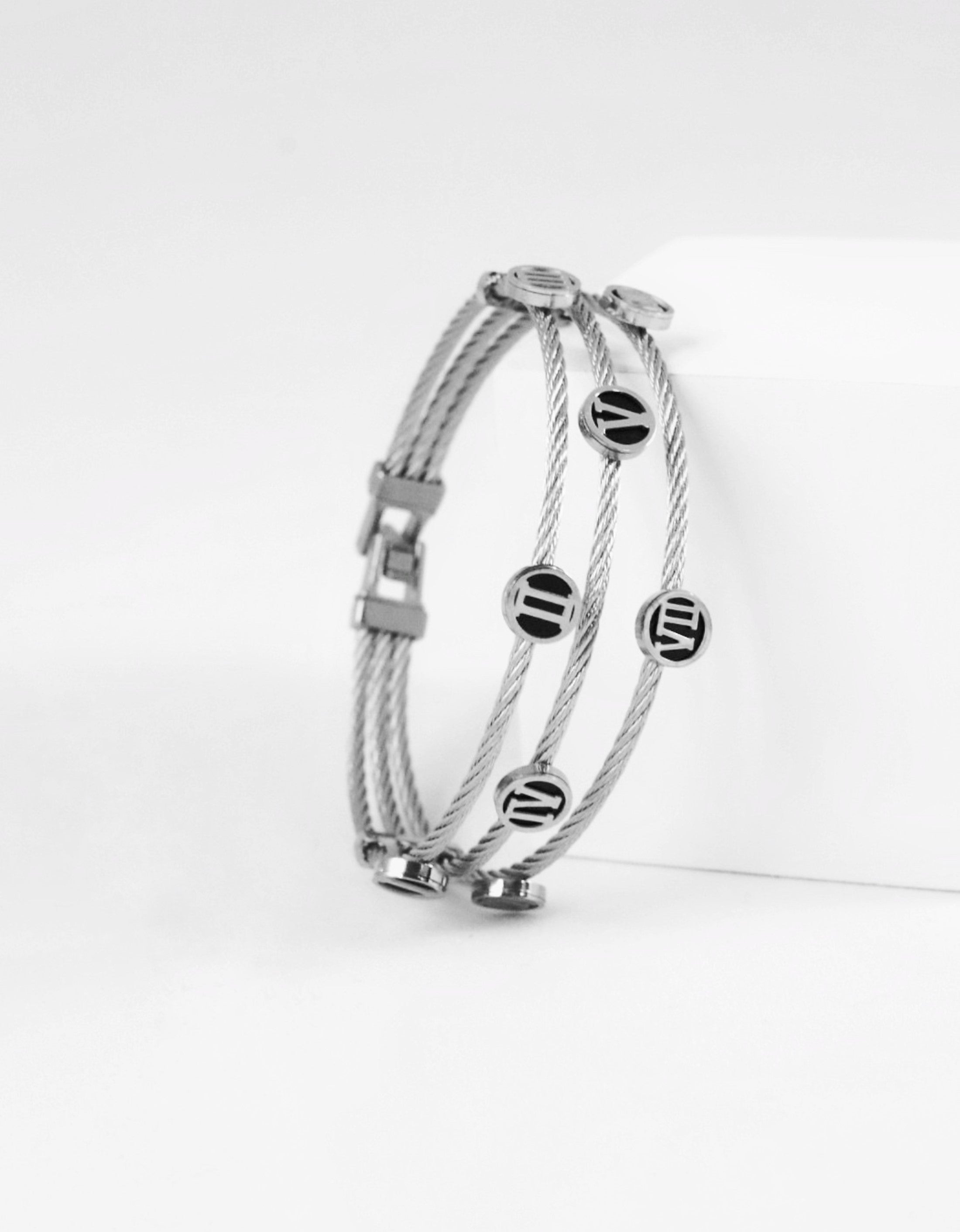 Nisa Premium Silver-Polish Roman-Numbers Rings Design In Wire Bracelet For Women and Girls