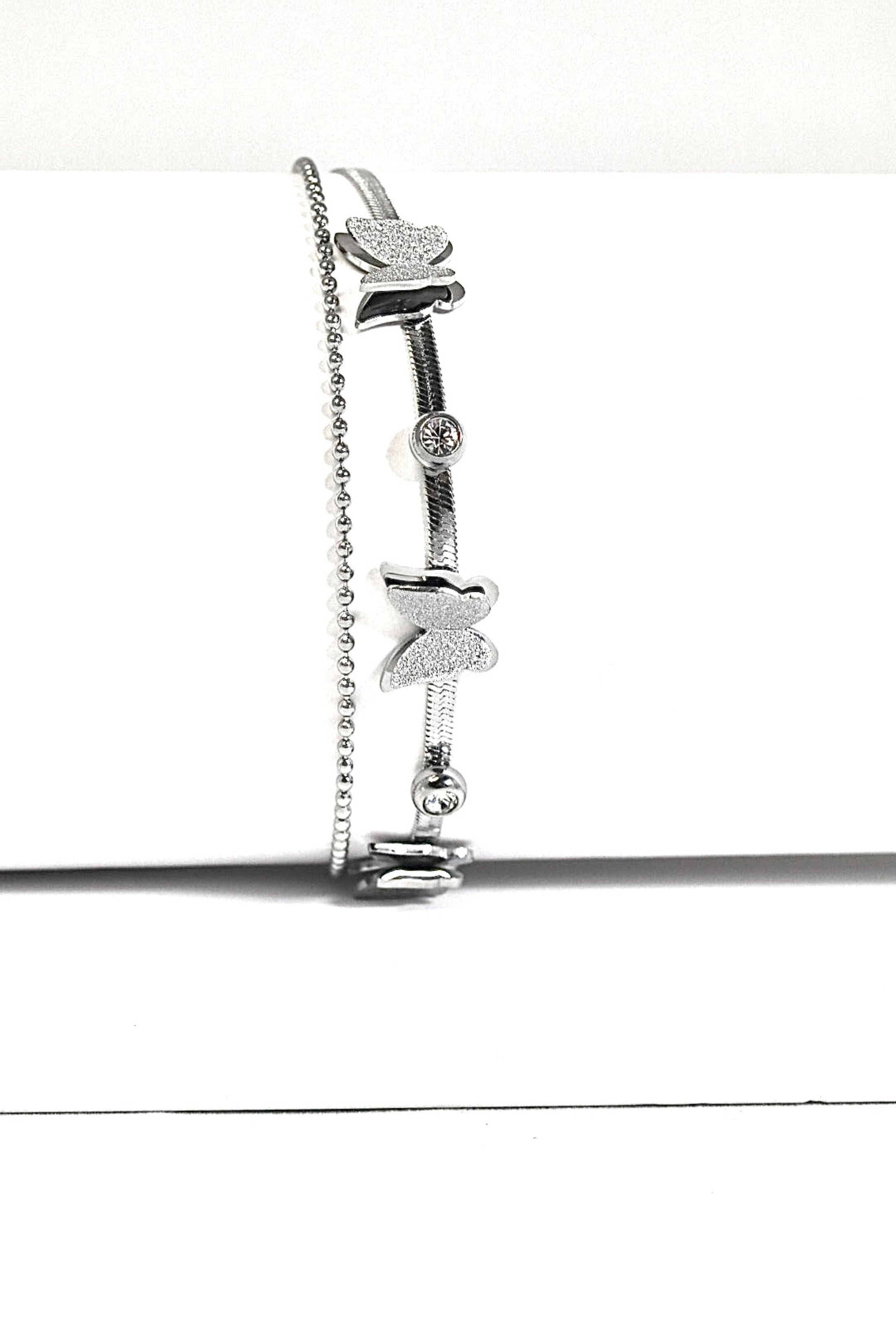 Nisa Premium Silver Polish Delicate Butterfly Design With Diamond Studded Bracelet For Women and Girls