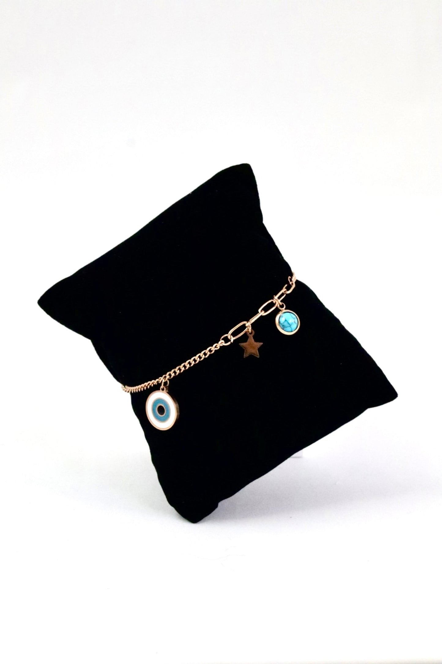 P-Nisa Premium Rose-Gold Polish Evil-Eye Design With Blue Bead Studded Bracelet For Women and Girls