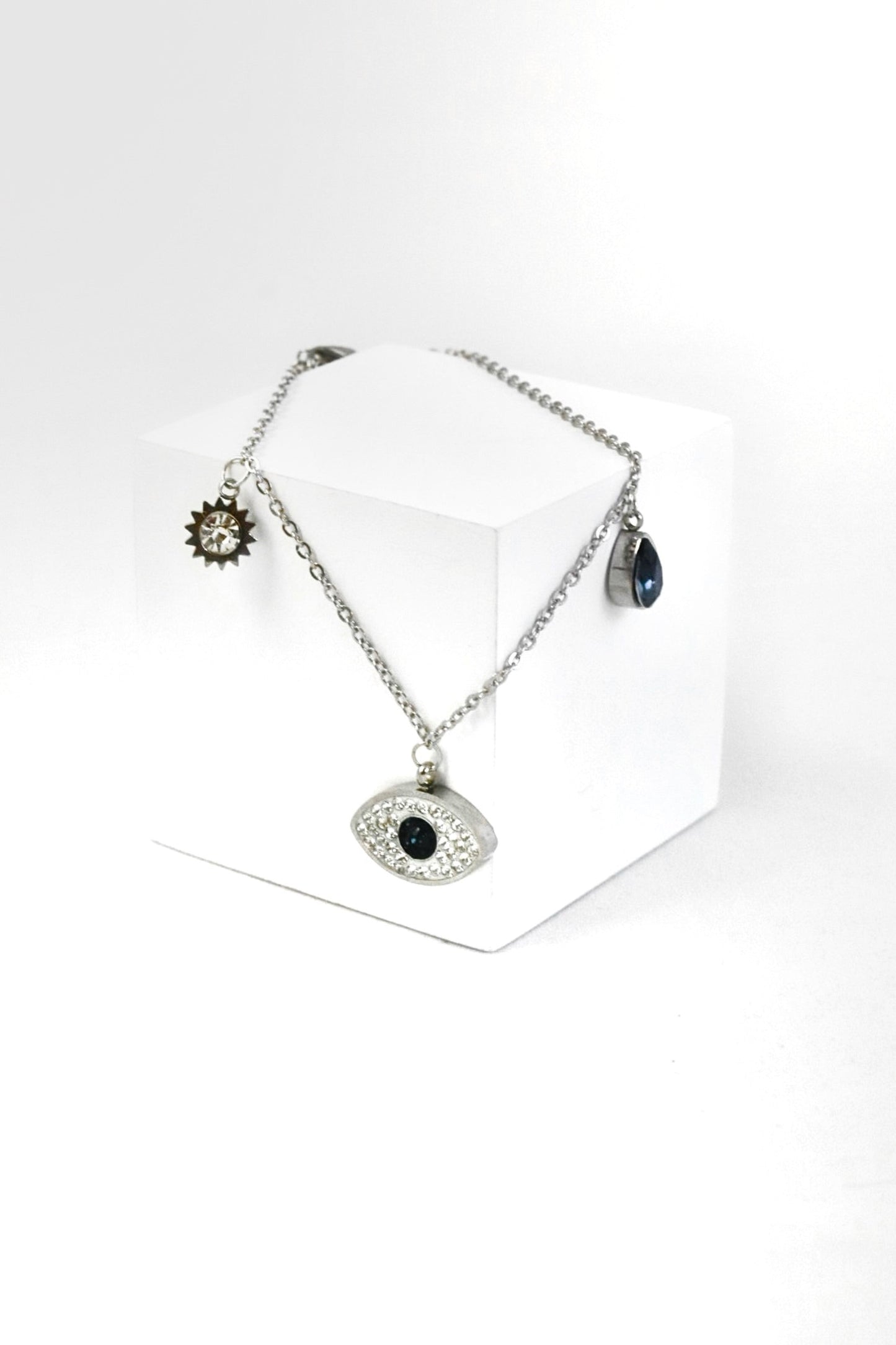 P-Nisa Premium Silver Polish Delicate Evil-Eyes Design With Diamond Studded Bracelet For Women and Girls