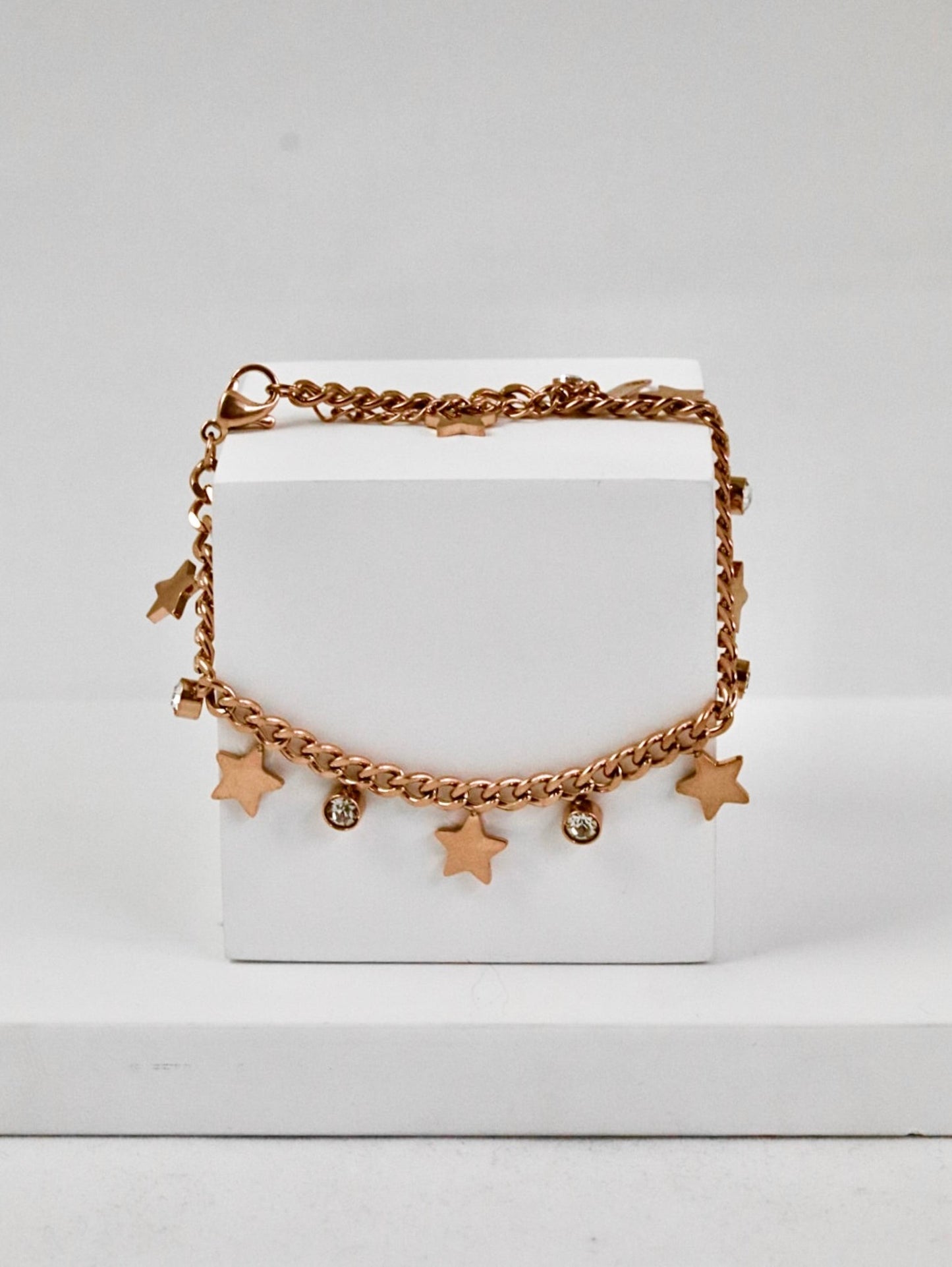 P-Nisa Premium Rose-Gold Polish Sterling Star Design With Diamond Studded Bracelet For Women and Girls