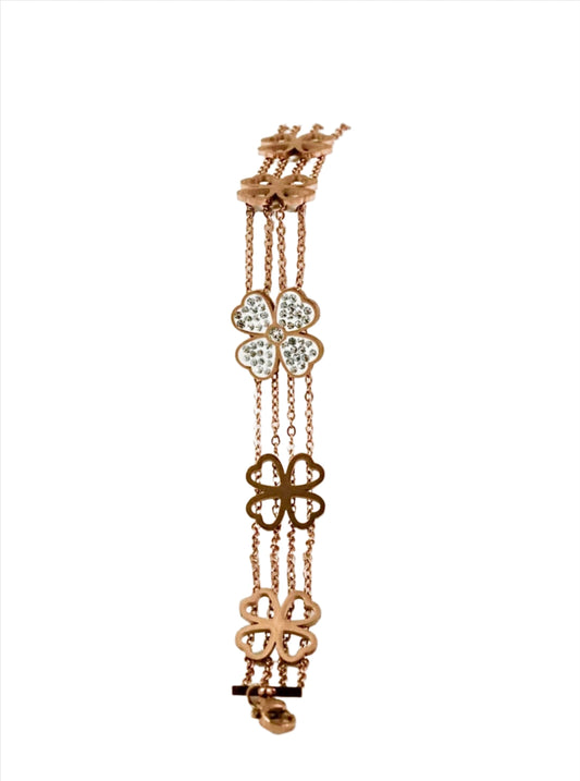 P-Nisa Premium Rose-Gold Polish Delicate Flower Design With Diamond Studded Bracelet For Women and Girls