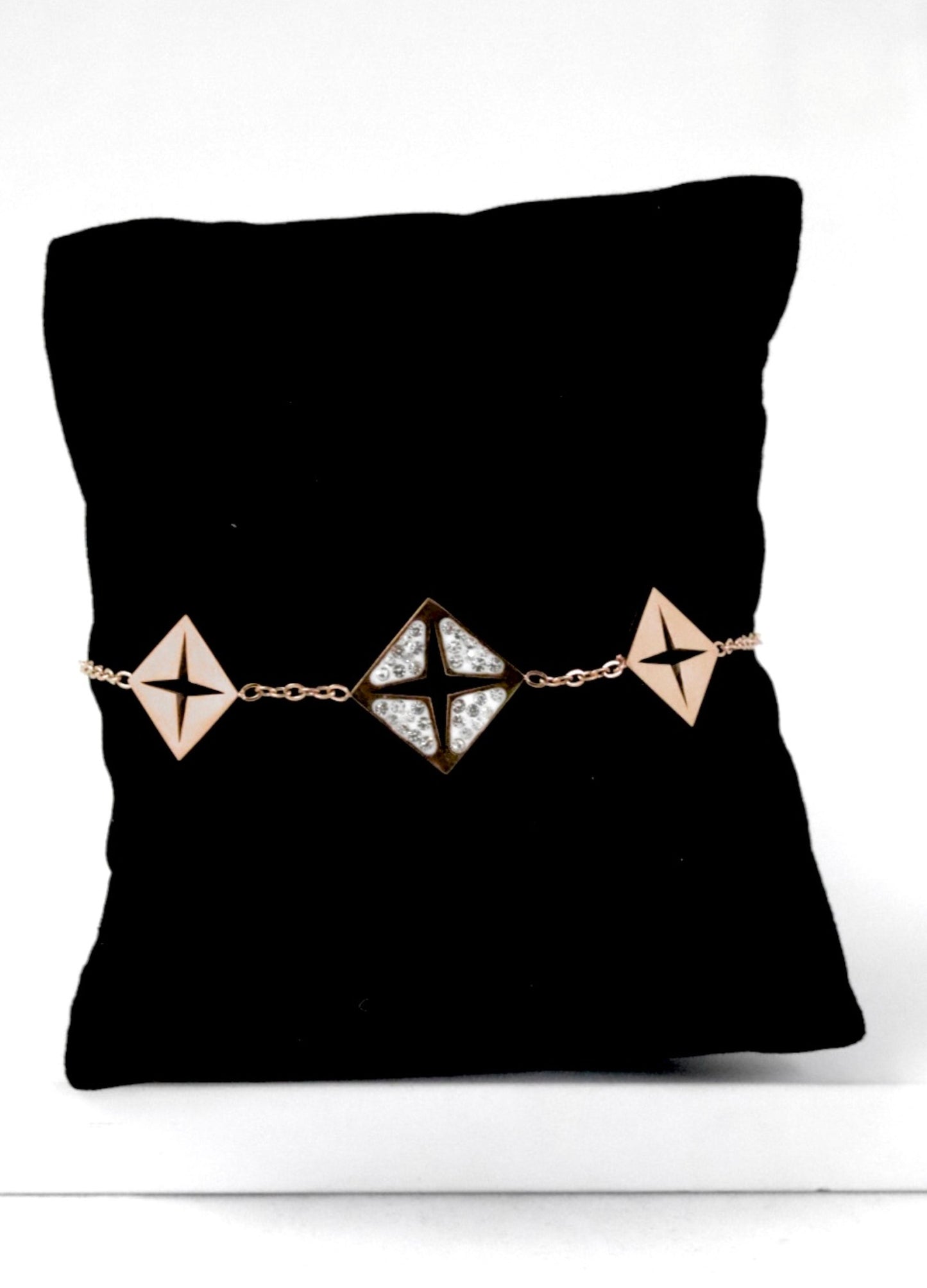 P-Nisa Premium Rose-Gold Polish X-Rohmbus Design With Diamond Studded Bracelet For Women and Girls