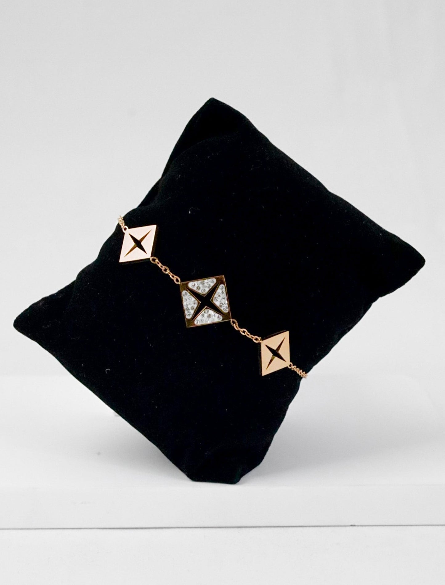 P-Nisa Premium Rose-Gold Polish X-Rohmbus Design With Diamond Studded Bracelet For Women and Girls